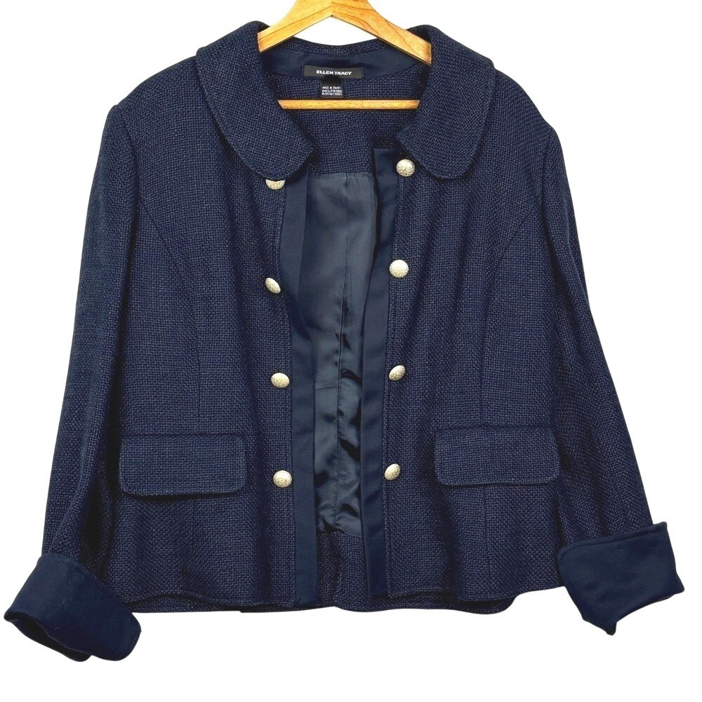Ellen Tracy Women  Linen Tweed Textured Button Blazer Jacket Sz14 Classic Preppy